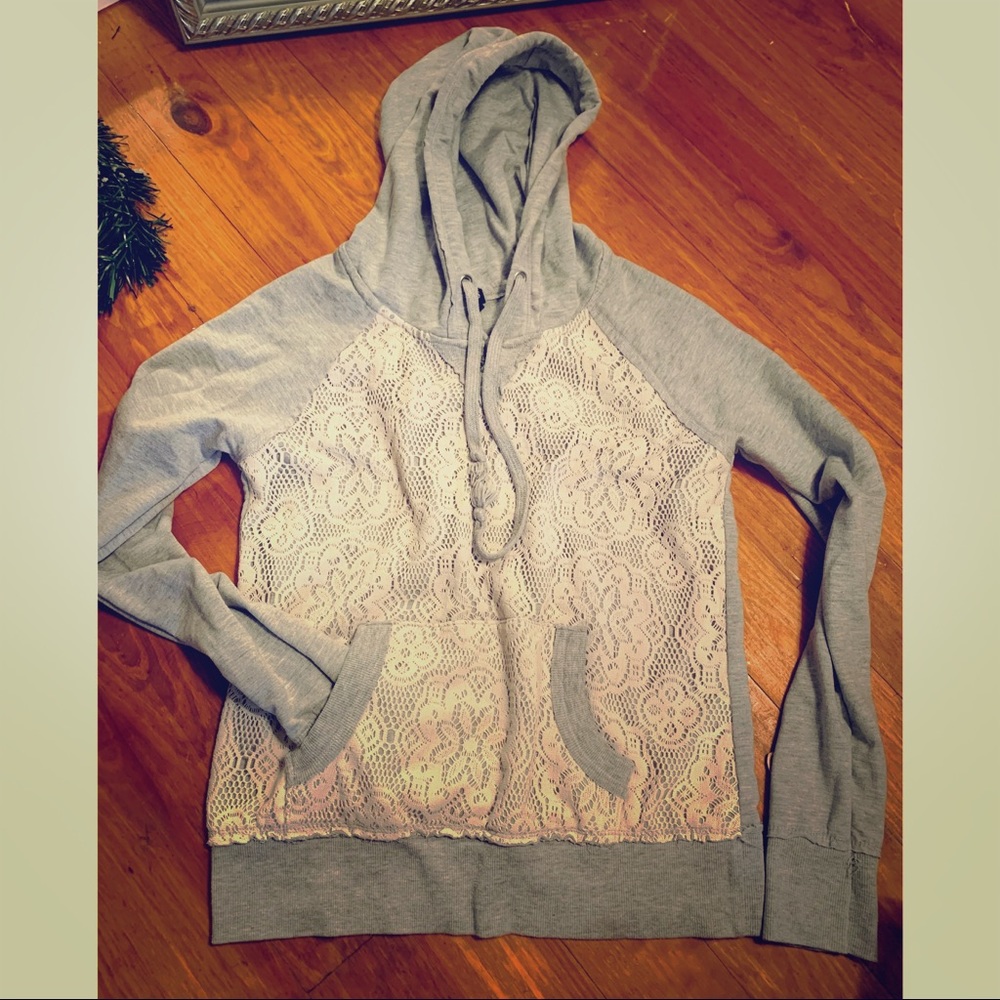 Cotton and lace hoodie